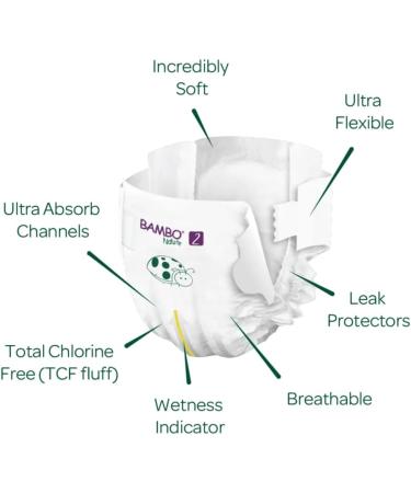 Bambo Nature Premium Eco Nappies - Size 2 (7-13lb/3-6kg) 30PK | Enhanced Leakage Protection | Sustainable & Comfortable - Buy Online on GoSupps.com