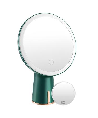 Tanmicoshomy Makeup Mirror with Lights and 5X Magnification for Desk  31 Inches USB-Cable Rechargeable Lighted Makeup Mirror  3 Color Dimmable Lighting Modes & Touch Screen  Green