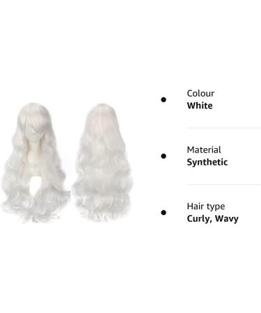 YEESHEDO 32 Long Wavy Curly Hair Cosplay Wig with Bangs - White | Heat Resistant Synthetic Wig for Women & Girls | Party Costume Anime Halloween - Buy Online on GoSupps.com