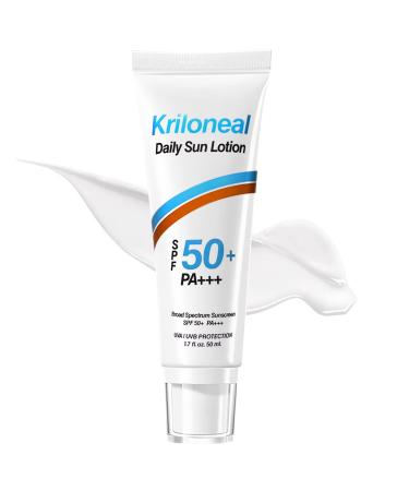 Kriloneal Face Sunscreen Lotion SPF 50 Broad Spectrum Facial Sunscreen for Sensitive Skin Moisturizing Weightless Non-Greasy Refreshing Feel No White Cast for Daily Use (1.7 fl oz. Clear)