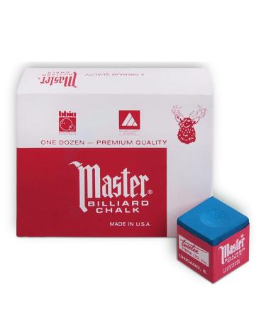 Master Billiard Chalk Pool Cue Chalk Premium Quality - 1 Dozen - Made in The USA - Sky Blue
