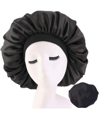 Qianmome Women's Big Size Beauty Print Satin Silk Bonnet Sleep Cap - Black - Buy Online on GoSupps.com