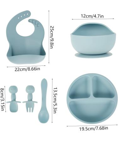 Baby Feeding Sets Silicone 6Pcs Baby Plates with Suction BPA Free Self Feeding Set Bowl&Divided Plate&Adjustable Bib&Soft Spoon&Fork for Babies and Toddlers - Easy Wipe Clean (Blue) - Buy Online on GoSupps.com