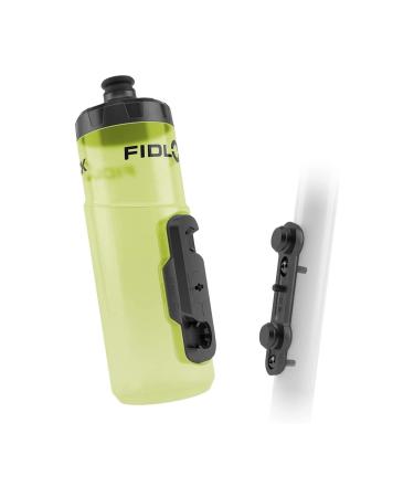 FIDLOCK Twist Bottle 600 Set- Bike Water Bottle Holder with Attached Bottle - Cage Free Magnetic Mount Yellow