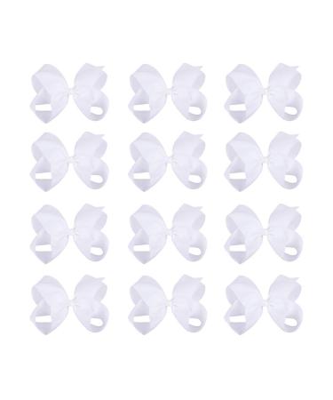 DEEKA 12 PCS 6 Big Hand-made Grosgrain Ribbon Hair Bow Alligator Clips Hair Accessories for Little Teen Toddler Girls - White 6 Inch (Pack of 12) White - Buy Online on GoSupps.com