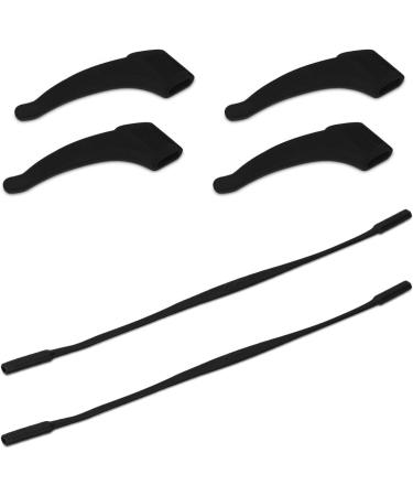 Anti Slip Holder Set for Glasses - 4 Silicone Ear Hooks & 2 Sports Cords - Black - Buy Online on GoSupps.com