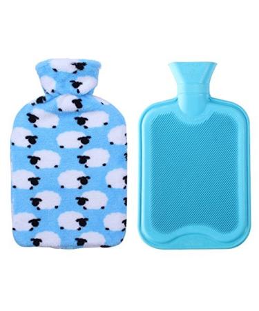 HomeTop Premium Classic Rubber Hot or Cold Water Bottle with Soft Fleece Cover (2 Liters, Blue/Blue Sheep) Blue 67.63 Fl Oz (Pack of 1)