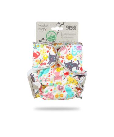 Petit Lulu pant diaper for newborns (2-6kg) push buttons |Fluffy Organic |Bamboo natural reusable cloth diapers |Without polyester (cat)