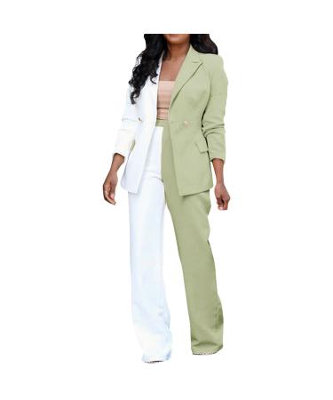Womens Wedding Pantsuits Women's Casual Solid Long Sleeve Suits Button Coat High Waist Long Pant Two Piece Set S1-green XX-Large