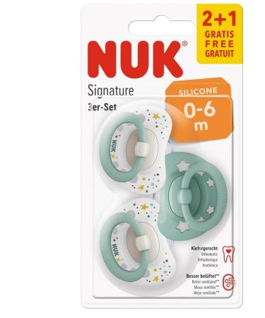 NUK Signature pacifier | BPA-free silicone pacifier | 0-6 months | Stars green | Pack of 3