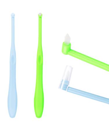 WLLHYF Single Tuft Toothbrush 2 Pieces Interspace Tuft Brush Soft Teeth Brushes Manual Toothbrushes End-tuft Toothbrush for Gap Orthodontic Braces Sensitive Gums Deep Cleaning (Green  Blue)