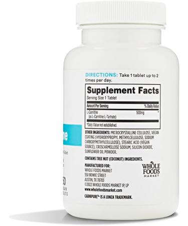 Whole Foods Market L-Carnitine 500mg - 60 Count Dietary Supplement for Energy & Weight Management - Ships Worldwide - Buy Online on GoSupps.com