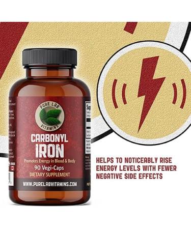 Pure Lab Vitamins Carbonyl Iron 90 Vegan Caps - High Bioavailability with VIT C - Non-Constipating Red Blood Cell Support - Made in Canada - Buy Online on GoSupps.com