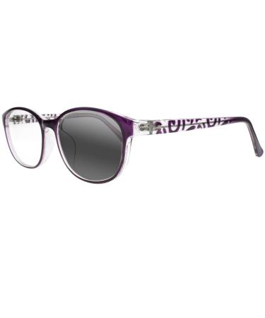 Women's Multifocal Progressive Oval Reading Glasses Photochromic Reading Glasses Anti-UV Sun Reader Purple 3.0 x