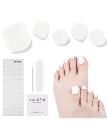 Semi Cured Gel Pedicure Strips 32 Solid Color Gel Toenail Stickers Full Nail Wraps for Women Girls Kids Includes Prep Pads Nail File & Wood Stick (Snow White)