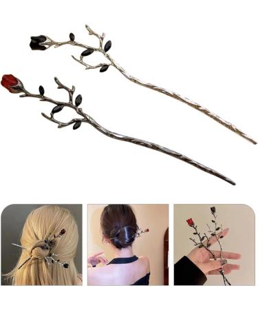 FRCOLOR Metal Chopsticks Flower Hair Accessories Rose Flower Hair Sticks Flower Hair Pin Retro Hair Chopstick Bun Hair Holder Valentines Day Black+Red Metal Chopsticks Flower Hair Accessories - Buy Online on GoSupps.com