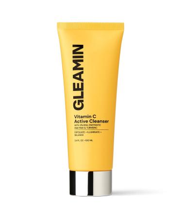 Gleamin Vitamin C Cleanser - Cream to Foam - 2% BHA Paw Paw & Turmeric for Radiance Exfoliation and Pore Cleansing | pH Balanced Non-Stripping Fragrance-Free Brightening Face Wash - 3.4 FL OZ