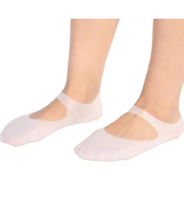 Silicone protective socks 1 pair of silicone socks Foot Anti-Risse protective foot care socks Preventive tools for the care of cracked feet in dry skin (M-white)