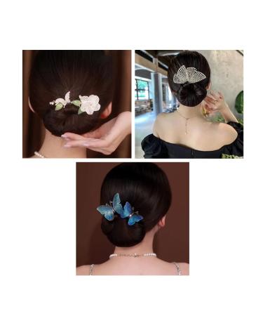 Ins Style Elegant Lazy Hair Curler, Crystal Hair Bun Maker, French Twist Hairstyle Bun Hair Accessories Double Butterflies