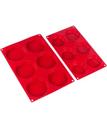 Webake Silicone 3 Inch and 4 Inch Round Disc Pan Set of 2 - Ideal for Cake, Muffin Tops, Buns, Custards, Tarts, Resin Coasters - 6 Cavity, Red - Buy Online on GoSupps.com