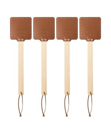 TAMOSH 4 Pieces 17.3 Inch Fly Swatter Leather Fly Swatter Long Fly Swatter Manual Fly Swatter Wood Handle Bug Swatter