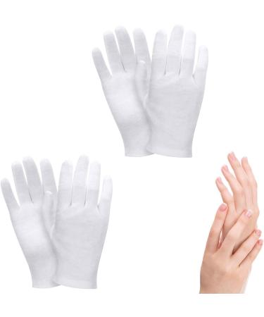 2 Pairs Moisturizing Gloves 100% Cotton Over Night Bedtime White Cosmetic Inspection Premium Quality Eczema for Dry Sensitive Irritated Skin Spa Therapy Secure