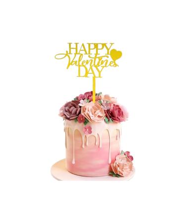 Happy Valentine's Day Cake Topper Acrylic Valentine Cake Topper Valentine Cake Decorations (GOLD)