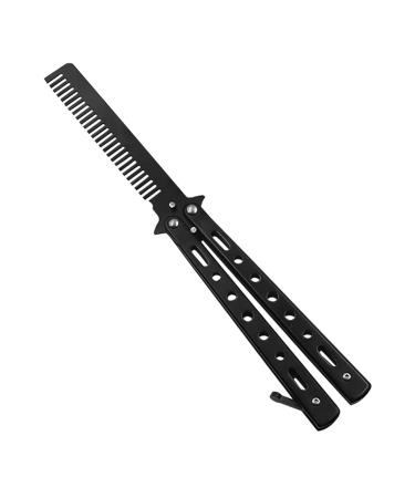 Butterfly comb butterfly ridge butterfly comb stainless steel foldable foldable pocket ridge spring hair comb for hair barber ridge hair styling accessories training butterfly style comb (black)