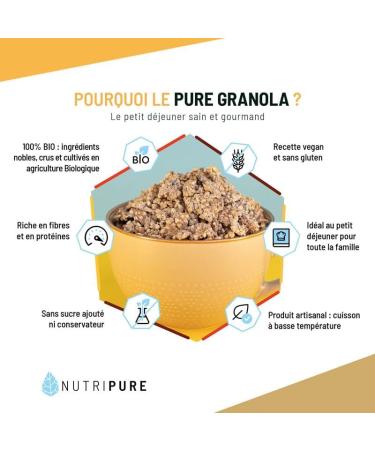 Nutripure | Pure Organic Granola | Rich in Protein and Fiber | Vegan Muesli Raw No Preservatives or Added Sugar | Banana Ca - Buy Online on GoSupps.com