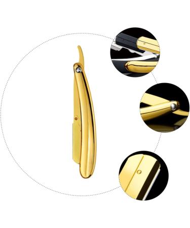 Beavorty Stainless Steel Engraved Folding Razor Holder - Rustproof Manual Barber Razor with Golden Rim Blades (14.5x2.5cm) - International Shipping Available - Buy Online on GoSupps.com