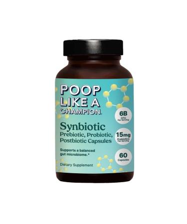 Poop Like a Champion Gut Power Synbiotic (Prebiotic Probiotic Postbiotic) 60 Capsules Vegan Non-GMO Digestive Health Supplement 6.5billion CFU