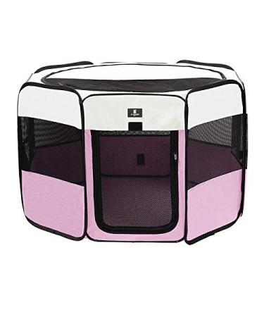 X-ZONE PET Portable Foldable Pet Dog Cat Playpen Crates Kennel/Premium 600D Oxford Cloth,Removable Zipper Top, Indoor and Outdoor Use Small Pink