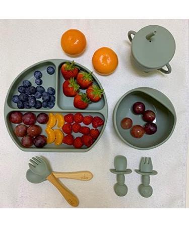 Baby Led Weaning Feeding Supplies - odoe Silicone Baby Feeding Set | Self Eating Utensils, Spoons, Bibs, Plate Kit for Toddlers (Green) - Buy Online on GoSupps.com