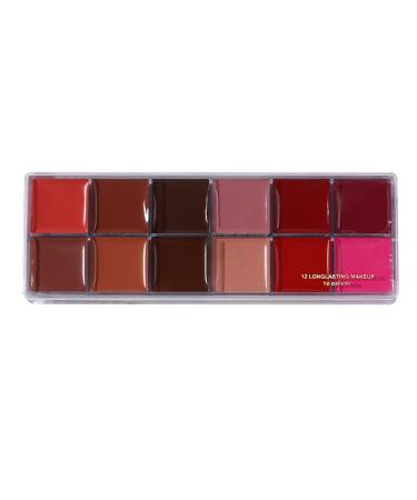 12-Shade Lip Palette - Matte cream lip colors with rich pigment and blendable texture lightweight lipstick set | Cosmetic kit for travel gifts etc.