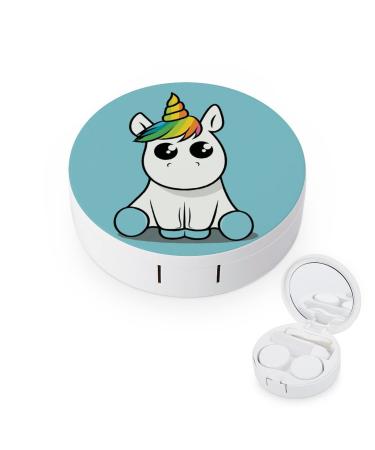 Cutest Unicorn Round Case For Contact Lens Kit Storage Box with Mirror Printed