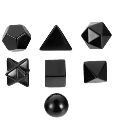Nupuyai 7 Pieces Obsidian Stone Platonic Solids Set Sacred Geometry Reiki Healing Crystal Healing Stone with Gift Box Black