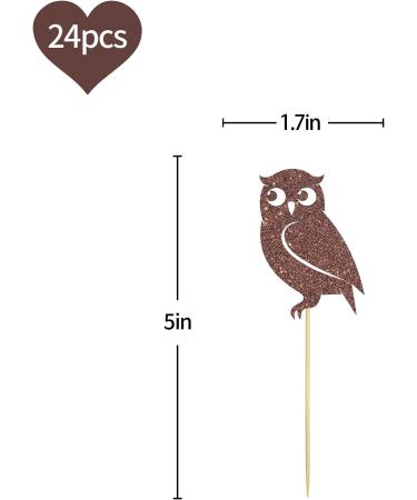 Set of 24 Glitter Owl Cupcake Toppers Animal Themed Baby Shower Dessert Decor Baby Birthday Party Decorations Supplies - Brown - Buy Online on GoSupps.com