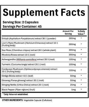 Adndale Shilajit for Men and Women. Pure Himalayan Organic Shilajit Capsules with Sea Moss Ashwagandha Rhodiola Rosea Lion s Mane. 90 Count - Buy Online on GoSupps.com