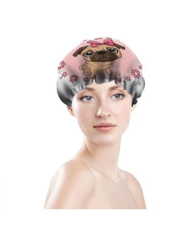 Puppy Girl Bath Hair Cap | Cute Pug Dog Shower Cap | Reusable Pink Shower Cap for Women & Girls | Travel Essentials for Hair Care - Buy Online on GoSupps.com