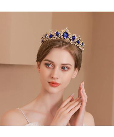 Kamirola Blue Baroque Vintage Crown - Princess Rhinestone Tiara for Christmas, Wedding, Prom - Women's Costume Accessory - Buy Online on GoSupps.com