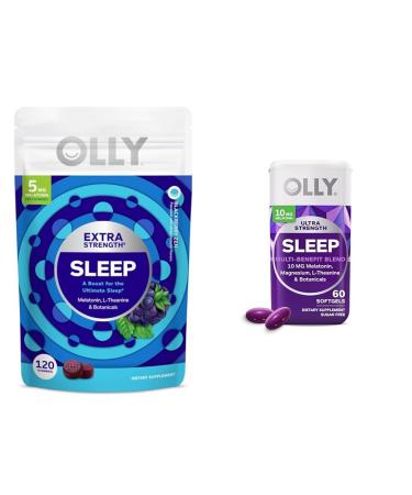OLLY Melatonin Sleep Gummies and Softgels Bundle with Chamomile Lemon Balm 120 Count Gummies 60 Count 10mg Melatonin Softgels