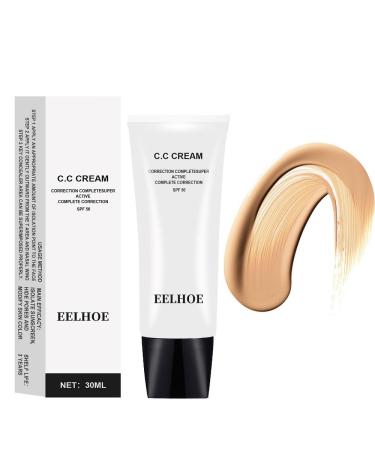 Skin Tone Adjusting CC Cream SPF 50 Foundation Face Sunscreen and Pre-makeup Primer Moisturizing Skin Concealer Brightening Skin Color Correcting Self Adjusting for Mature Skin (Natural)