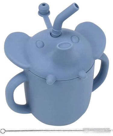 Silicone Sippy Cup for Toddler  Transition Straw Cups for baby 6 months+  3 in 1 Elephant Training Sippy Cups for Babies with Cleaning Brush  Two Handles  Microwave Safe and Dishwasher  BPA Free  7oz Bluestone