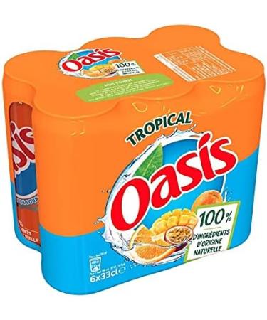 OASIS Tropical Boite Slim 33 cl x 6 - Boisson Fruit e Rafra chissante en Canette de 330 ml Id ale pour l' t et les Sorties en Plein Air - Pack de 6 Canettes Pratiques et L g res. - L'Unit  - Buy Online on GoSupps.com