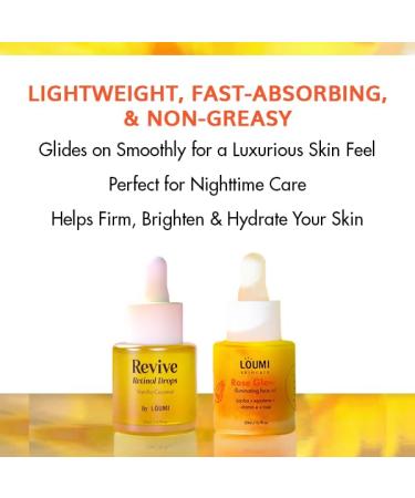 LOUMI Skincare Revive Retinol Drops | Lightweight Night Serum for Smoother Looking Skin | Helps Improve Texture & Radiance | HPR Retinoid Hyaluronic Acid & Botanical Oils | Vegan Cruelty-Free 20ml - Buy Online on GoSupps.com