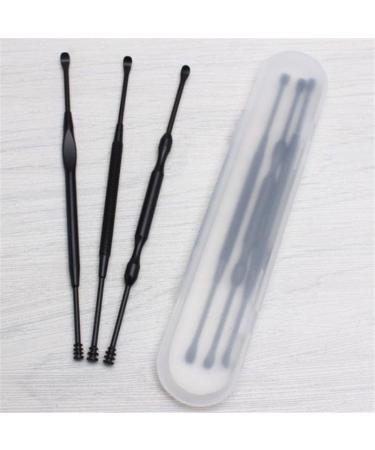 3Pcs/Set Double-ended Stainless Steel Spiral Ear Pick Spoon Kit - Black - Buy Online on GoSupps.com