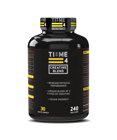 Time 4 Creatine Blend - 240 Creatine Capsules Not Creatine Tablets 30 Day Supply Unique Blend Of 4 Types Of Creatine 6000mg Per Daily Serving Improve Muscle Strength Vegan Friendly & Gluten Free
