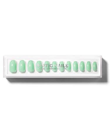 Static Nails Reusable Pop-On Manicure Set  Non-Damaging Glue-On Nails (Mint Money Coffin) - False Nails with Static Nail Glue  Nail Set  Fake Acrylic Press On Nails