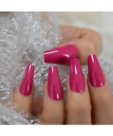Dark Rose Pink Coffin False Nail Tips - 24pcs Glossy Acrylic Press On UV Fake Nails | Salon-Quality Full Cover with Glue Sticker | L5578 - Buy Online on GoSupps.com