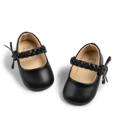CENCIRILY Baby Girl Mary Jane Shoes Anti-Slip First Walking Bowknot Soft Sole Princess Wedding Dress Flats for 0-18 Month 6-12 Months A05 Black